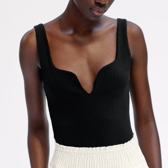ZARA RIBBED SWEETHEART BODYSUIT - Picture 1 of 2